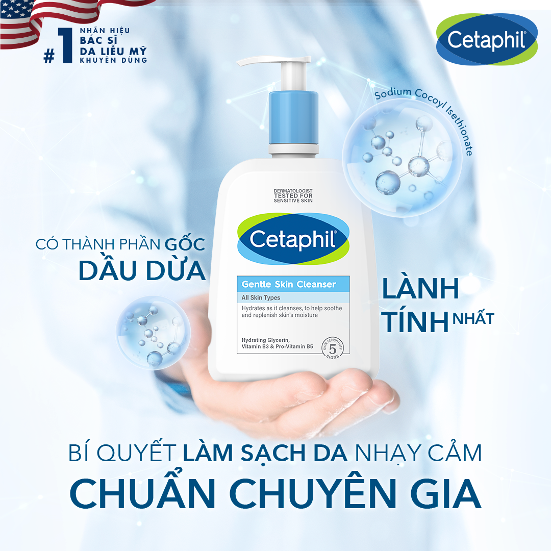 Cetaphil Gentle Skin Cleanser của thương hiệu số 1 tại Mỹ Cetaphil được bác sĩ da liễu khuyên dùng, là loại sữa rửa mặt tốt nhất cho da nhạy cảm